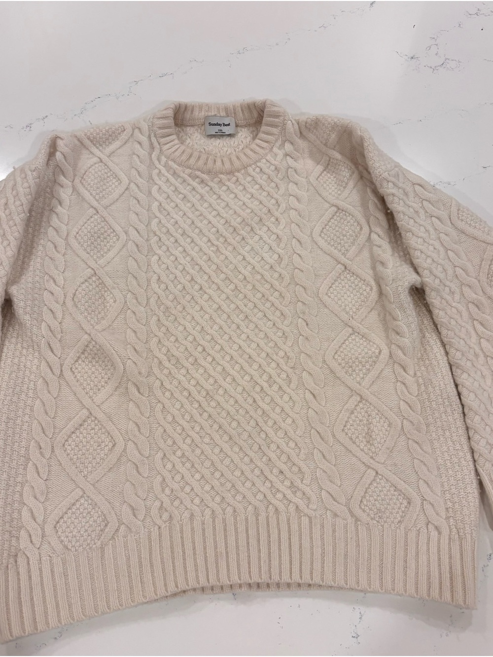 Sunday Best Men's Cable Knit Crewneck Sweater in Cream